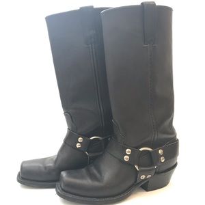 Double H Black Genuine Leather Harness Moto Boots